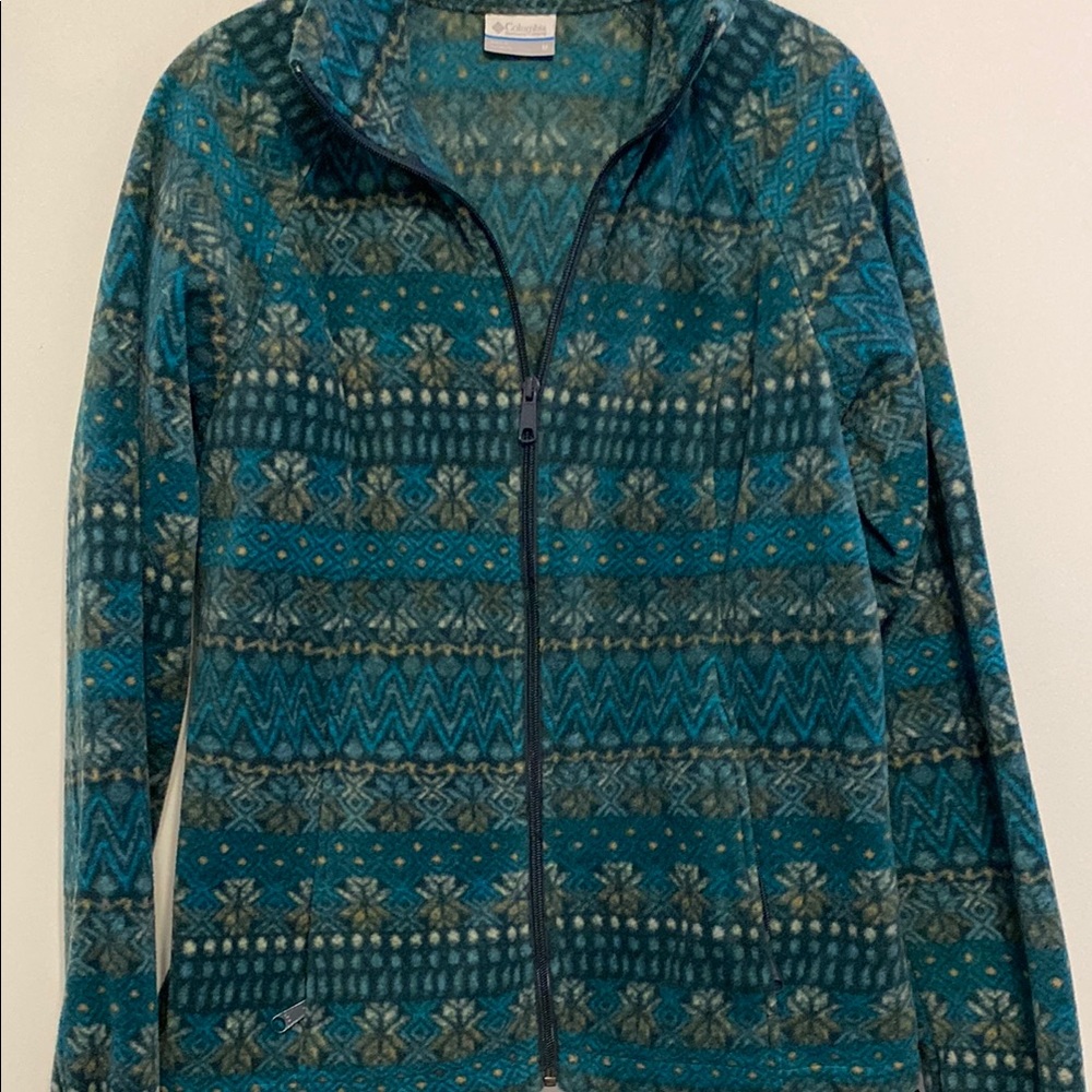 Columbia Teal Patterned Zip-Up Jacket, in good condition